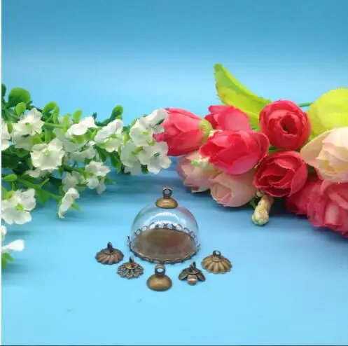 100 ETS/lot25mm прозрачный стеклянный купол античная бронза/серебро кружева база набор