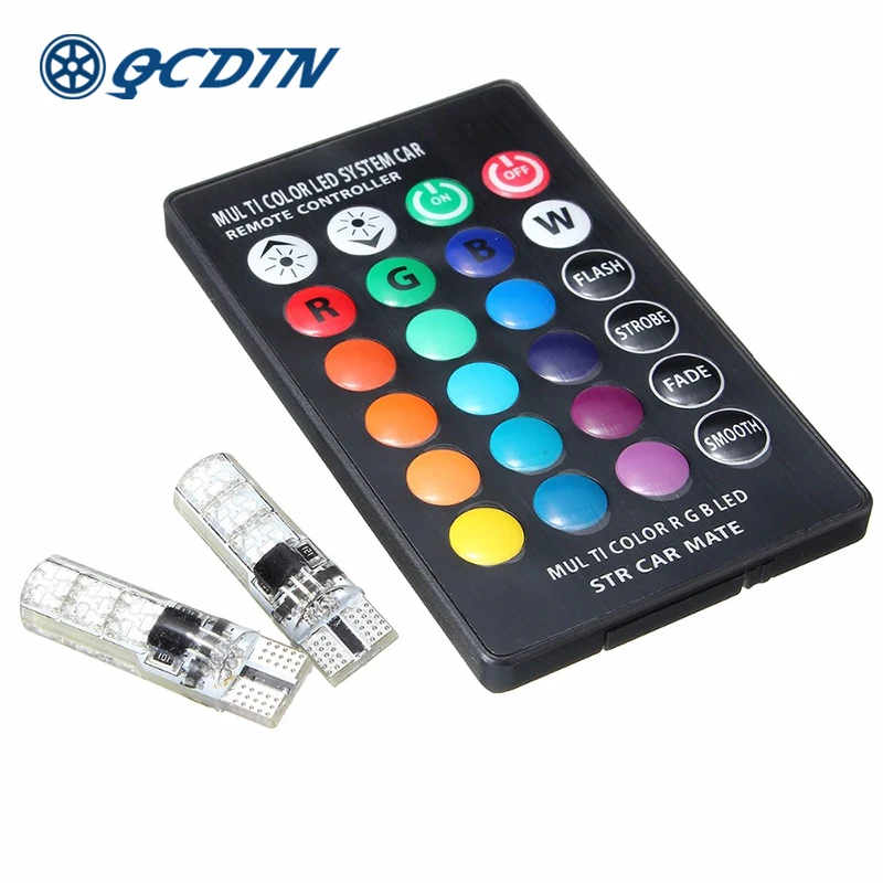 QCDIN 2 шт. T10 W5W светодиодный Canbus автомобиля RGB сигнальный светильник лампы