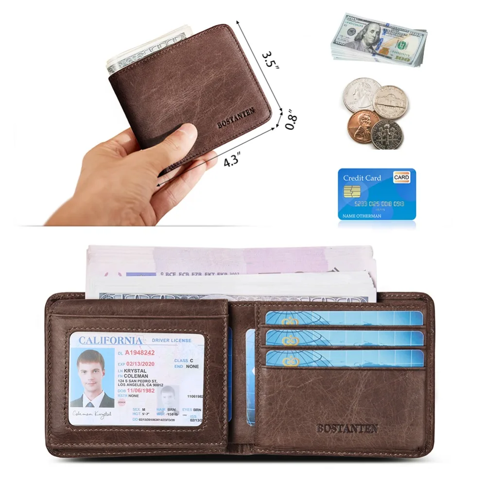 BOSTANTEN, Мужской винтажный кредитный держатель для карт, блокировка Rfid, кошелек, Geunine, кожа, унисекс, безопасность, информация, кошелек с коробкой