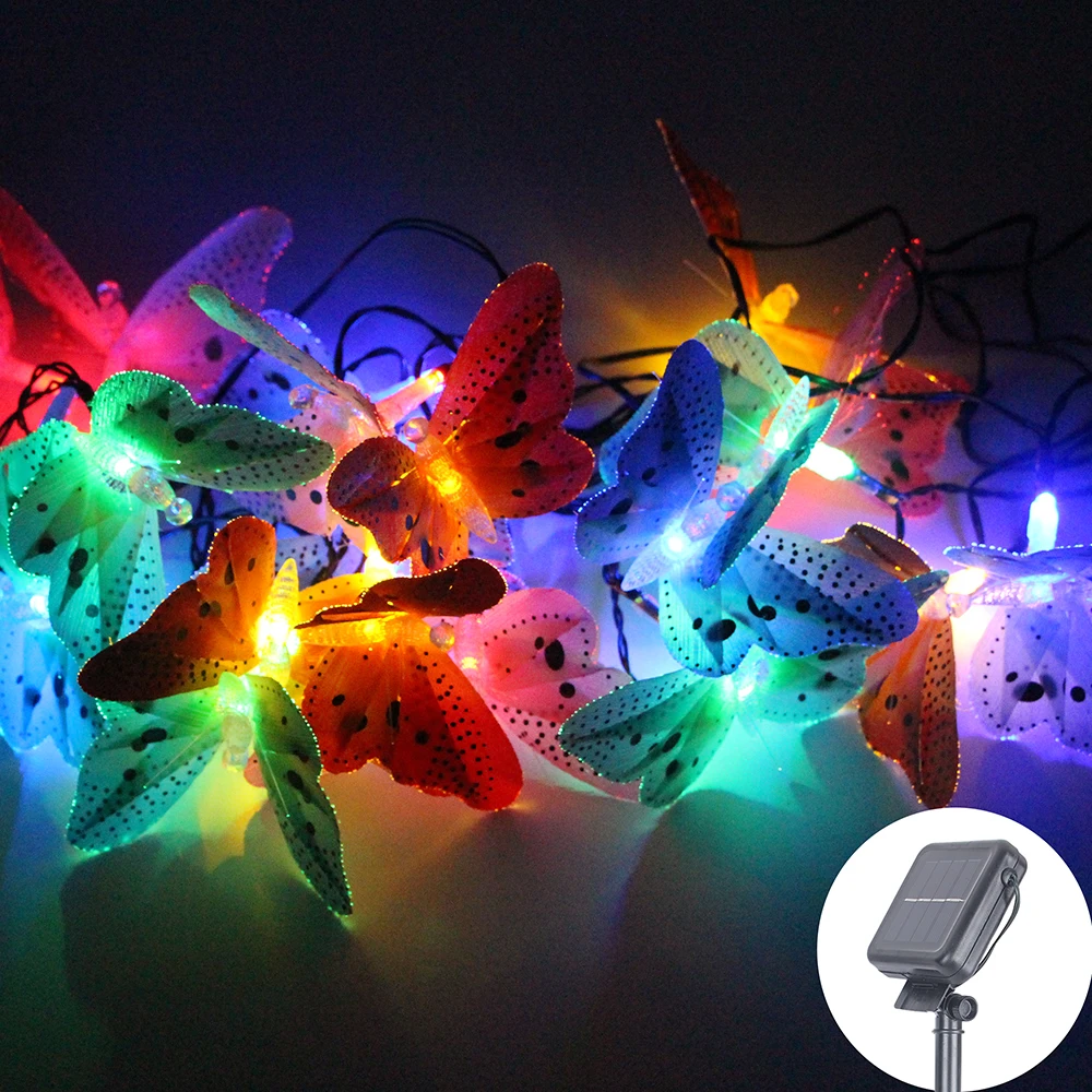 6 м 20 LED Бабочка Фея свет шнура Рождество солнечной энергии Оптическое волокно