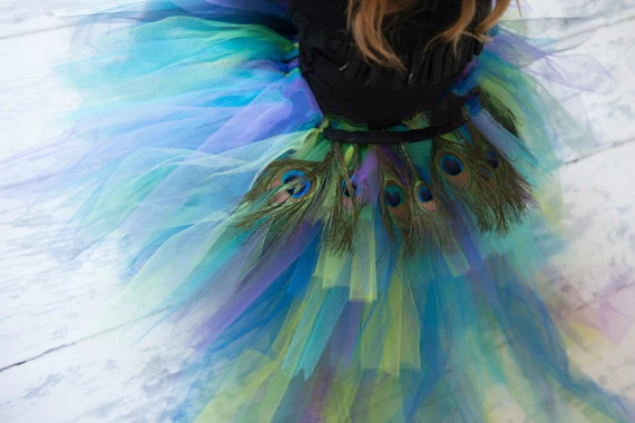 Юбка пачка с перьями павлина и птицами со шлейфом для новорожденных 12 лет юбка