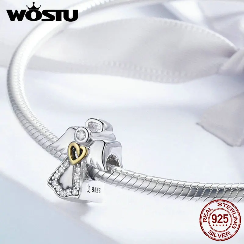WOSTU высокое качество Настоящее серебро 925 пробы ангел-хранитель бусины подходят к
