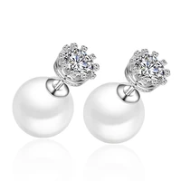 100 925 sterling silver new fashion shiny crystal pearl ladies stud earrings jewelry wholesale women birthday gift