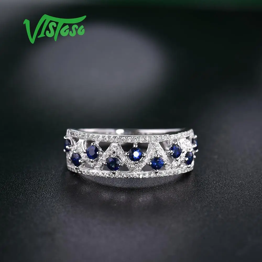 VISTOSO Подлинная 14 K кольца из белого золота для женщин сверкающие бриллианты