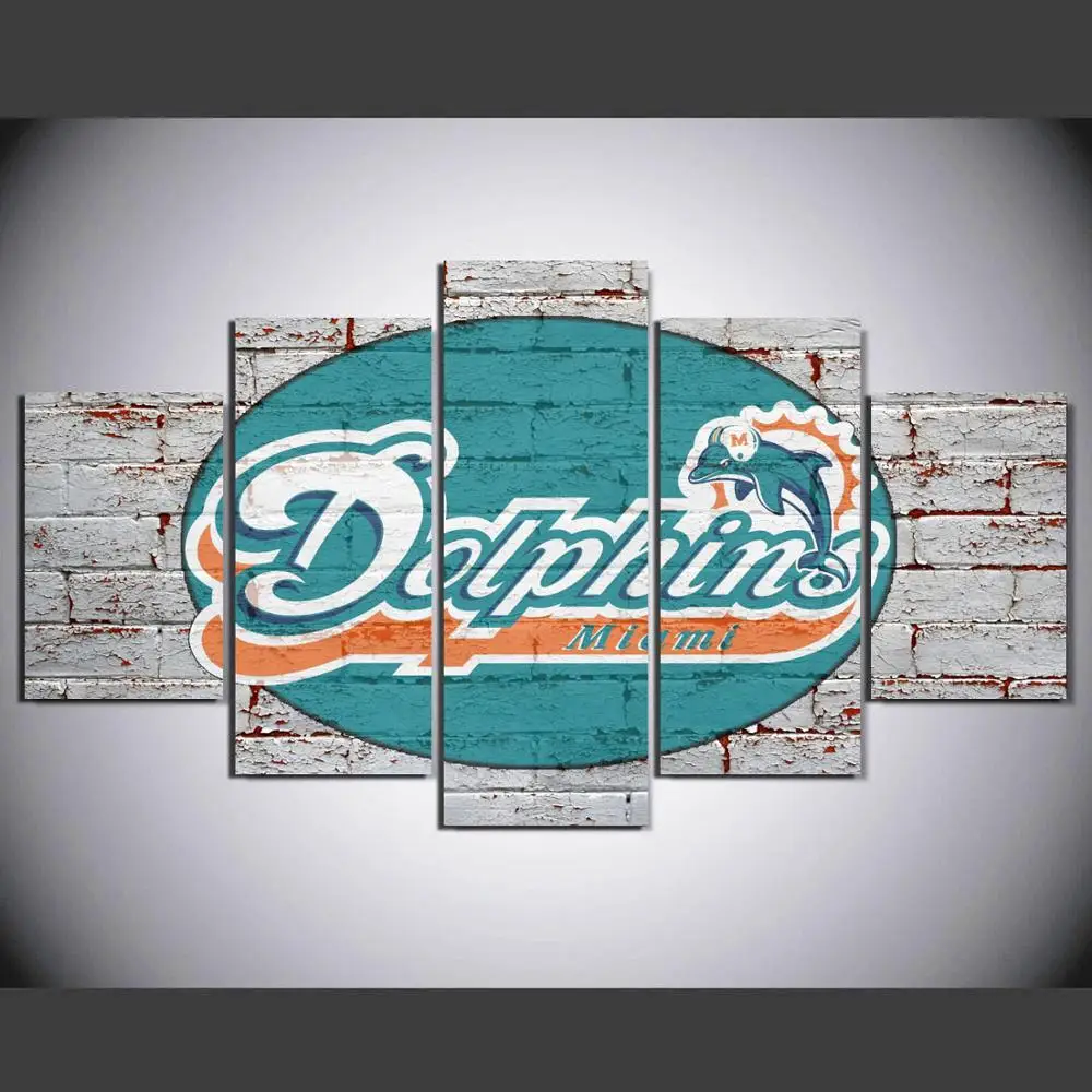 HD 5 Панель Холст Книги по искусству Miami Dolphins Картина Home decor плакат картина для