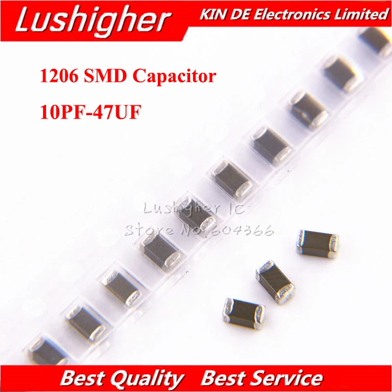 100 шт. многослойный керамический конденсатор SMD 1PF 100UF 1206 V X7R 10pF 100pF 470pF 100nF 220nF 1 мкФ 10