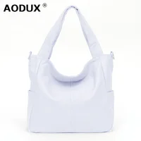 Aodux New Large Real Genuine Leather Handbags Luxury Famous Brands Women Ladies Satchel Shoulder Messenger Black White color