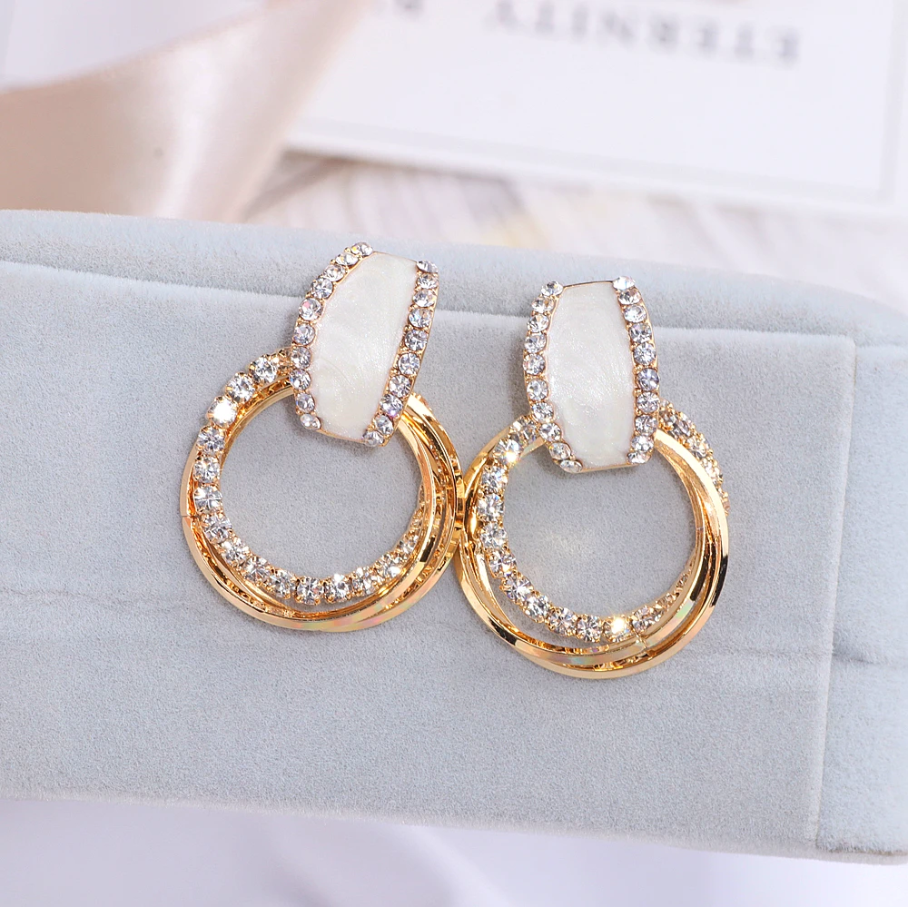 New Style Bling Full Crystal Circle Earring For Women Elegant Luxury Round Shiny Drop Earrings Party Wedding Jewelry WX159 | Украшения и