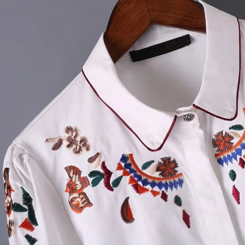 Старинные вышивки женщин с длинным рукавом 2016 весной стиль офис женщины белая