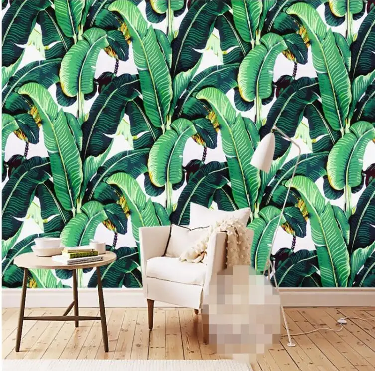 

3D Printed Photo Wallpaper European Retro Hand-painted Tropical Forest Plant Banana Leaves Pastoral Wall Murals TV Background