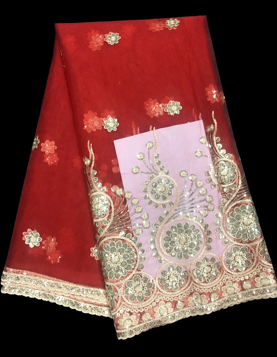 Прекрасная новейшая африканская кружевная ткань 2018 Румяна розовая персиковая