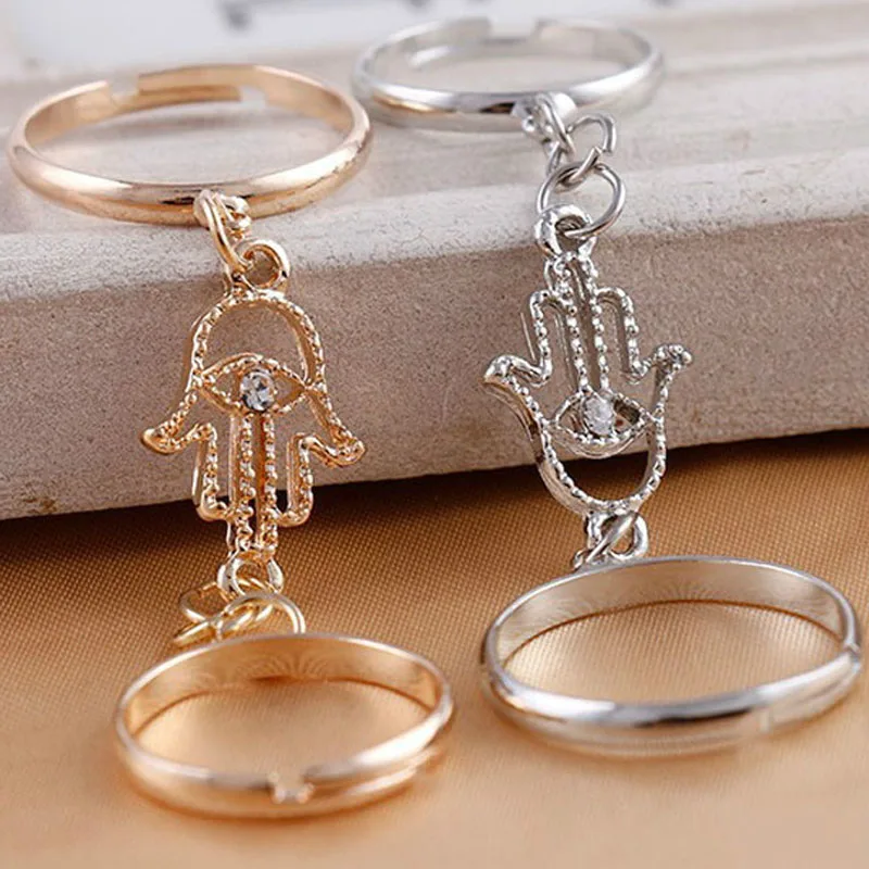 Женское Винтажное кольцо Fatima золотое/серебряное с кисточками и кристаллами 2