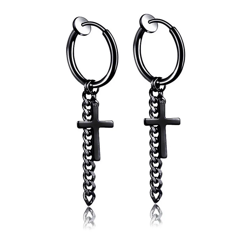 Cross3 B Black Новое поступление серьги-гвоздики из нержавеющей стали крест звезда Скорпион кисточкой для женщин мужчин Мода хип-хоп подарочные украшения для ушей - Окраска металла: Cross3 B Black