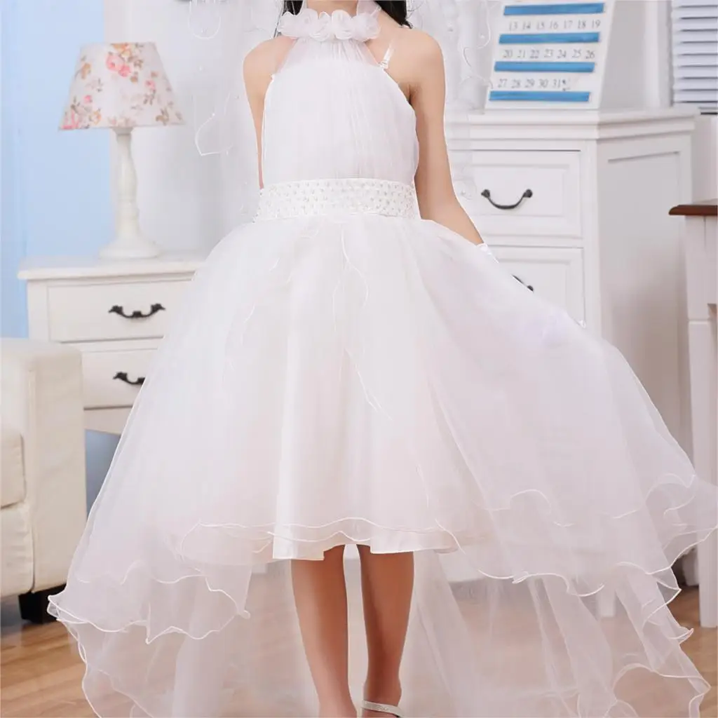 

Brand New Halter Design Princess Flower Girl Dress White Vestidos For Wedding Children Clothes For Party SKD014257