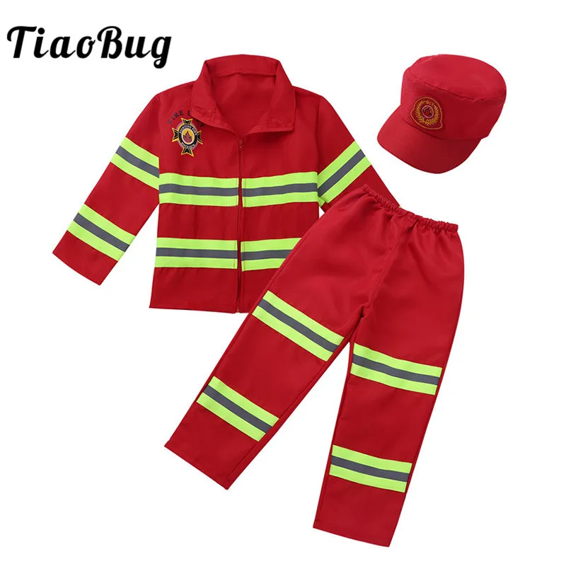 TiaoBug/Детский костюм для мальчиков и девочек пожарного куртка с длинными рукавами