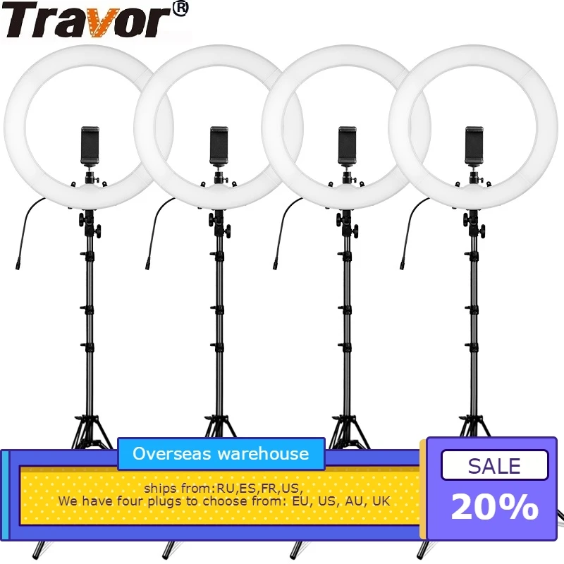 TRAVOR 4 шт./лот кольцо ligth 18 дюймов светодиодный кольцевой светильник с регулируемой яркостью двухцветный штатив держатель для телефона для макияжа Youtube видео ringlight