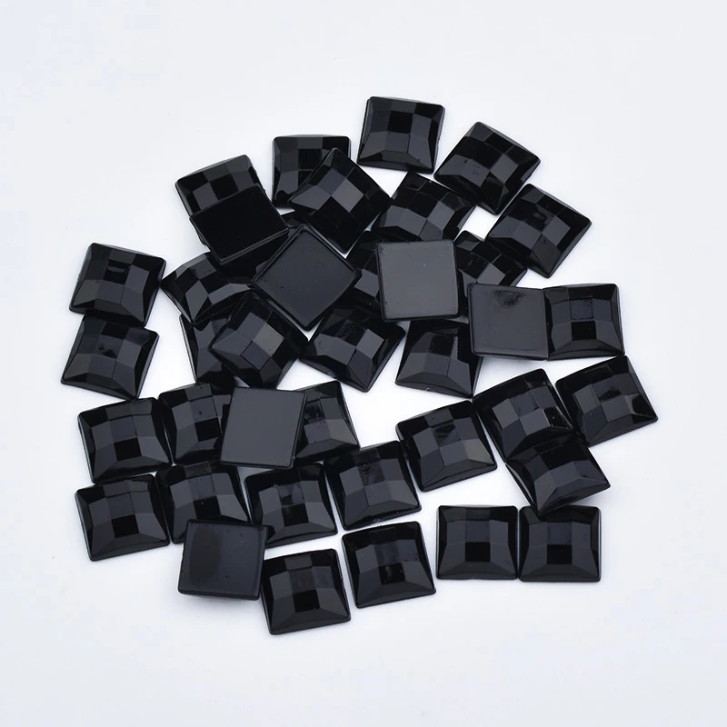 Black JUNAO 8 10 12 14 16 мм Черные Квадратные Стразы акриловые плоские задние камни не кристаллы для шитья аппликация Facet камни для декора рукоделия - Цвет: Black