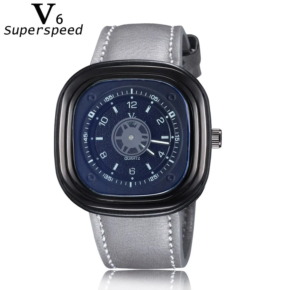 Часы наручные V6 мужские спортивные брендовые модные в стиле милитари с кожаным