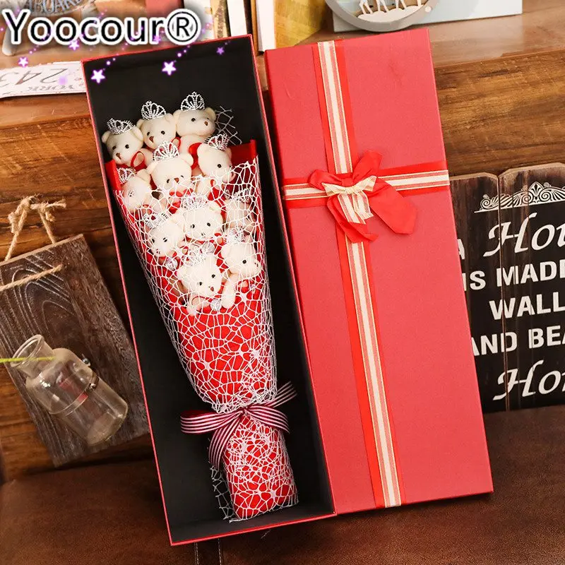 

100% Pure Hand-Made Artificial Flowers 11 Cute Bear Plush Animal Plush Bear Toy Cartoon Bear Flower Bouquet Valentine'S Day Gift