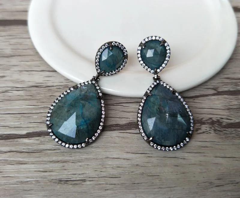 1 пара натуральные капли слез из камня Серьги Браслет с кристаллами Циркония