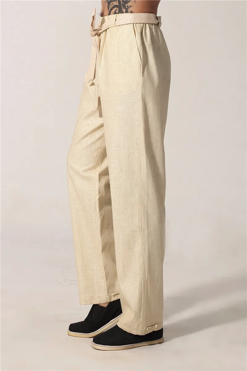 Новое поступление бежевые китайские мужские брюки кунг фу хлопковые льняные Wu Shu