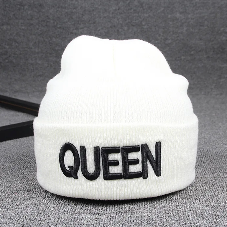 Шапочки, шапка с вышитыми буквами KING QUEEN, теплая зимняя шапка, вязаная шапка в стиле хип-хоп для мужчин и женщин, для любителей уличных танцев, облегающая Шапка черного цвета