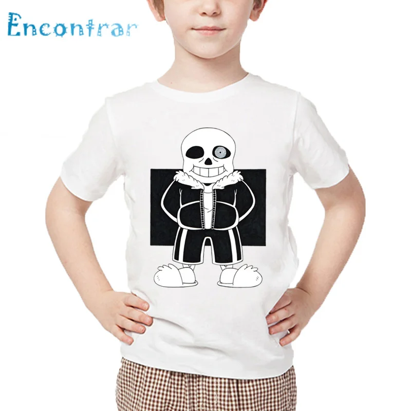 Детская футболка с черепом и принтом «Brother Undertale Sans», детские летние белые топы, Забавные футболки с рисунком для мальчиков и девочек, HKP2405 - Цвет: white-I