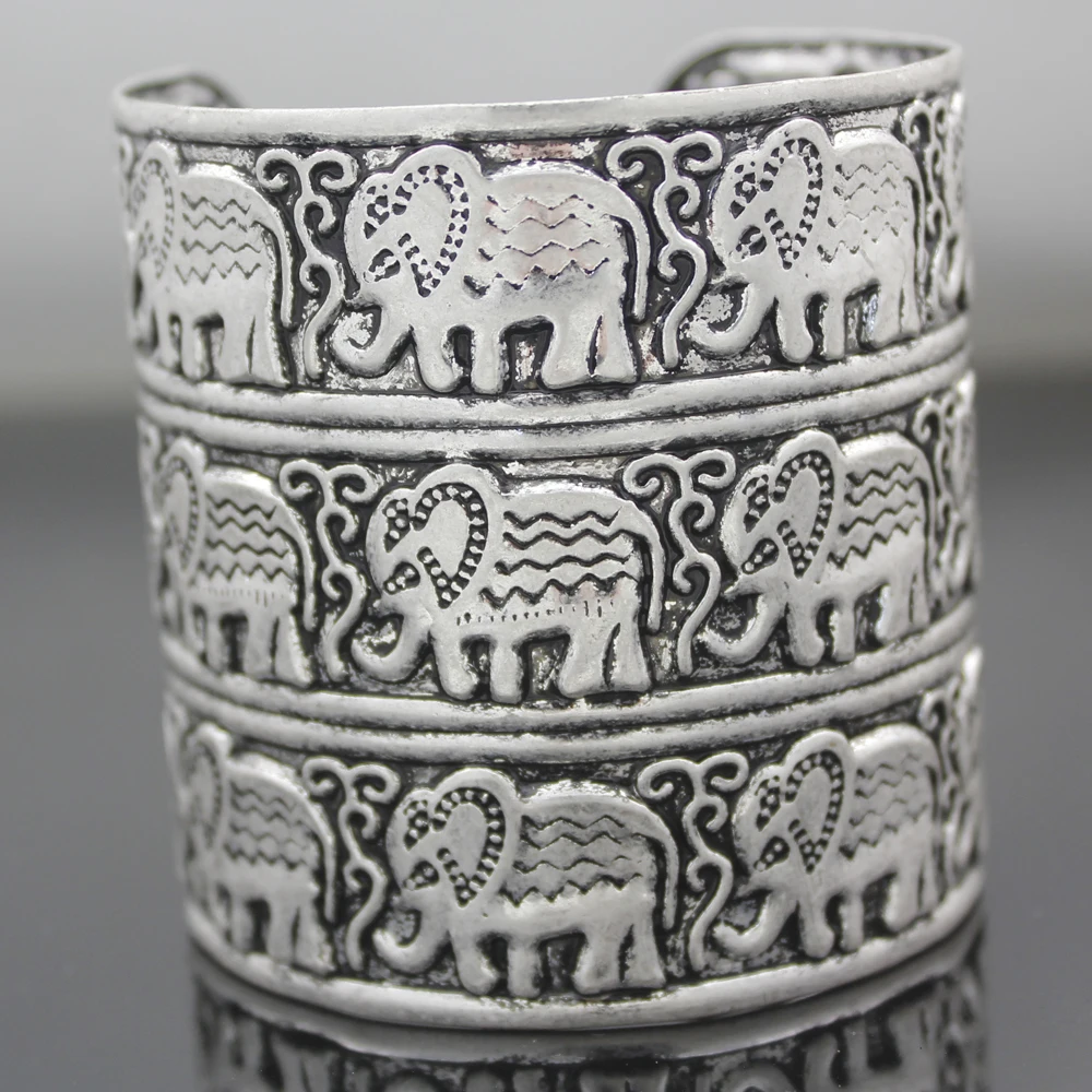 Египетский Африканский винтажный посеребренный рельефный слон OM большой