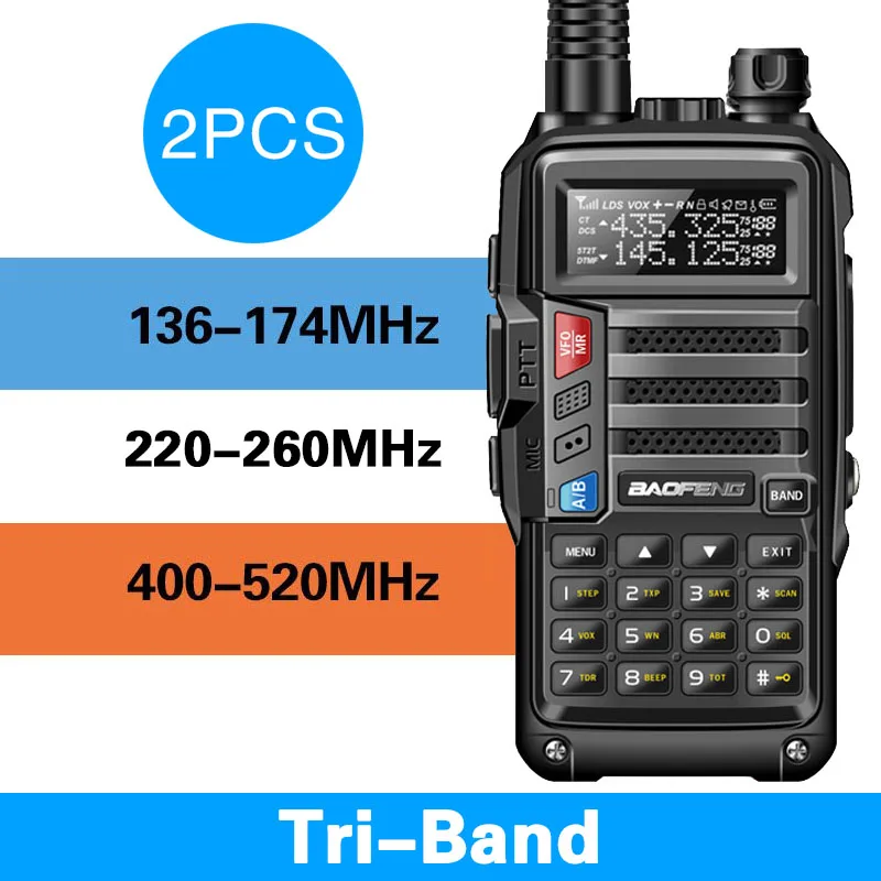 black tri-band 2 шт трехдиапазонное радио BaoFeng UV-S9 8 Вт Высокая мощность 136-174 МГц/220-260 МГц/400-520 МГц портативная рация Любительская портативная двухсторонняя рация - Цвет: black tri-band