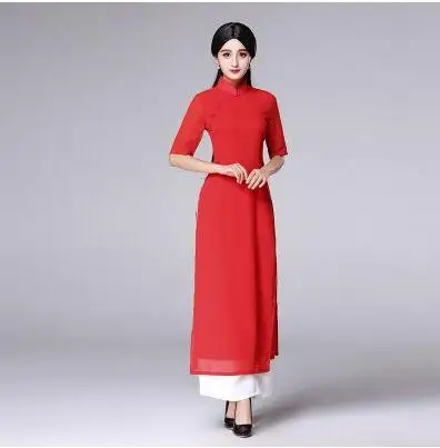 dress and pant Традиционное Вьетнам аозай Cheongsam Лето Восточный платье в китайском стиле Ципао платье и Штаны - Цвет: dress and pant
