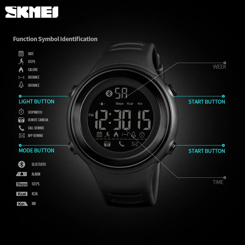SKMEI Bluetooth умные спортивные часы мужские модные цифровые шагомер калорий
