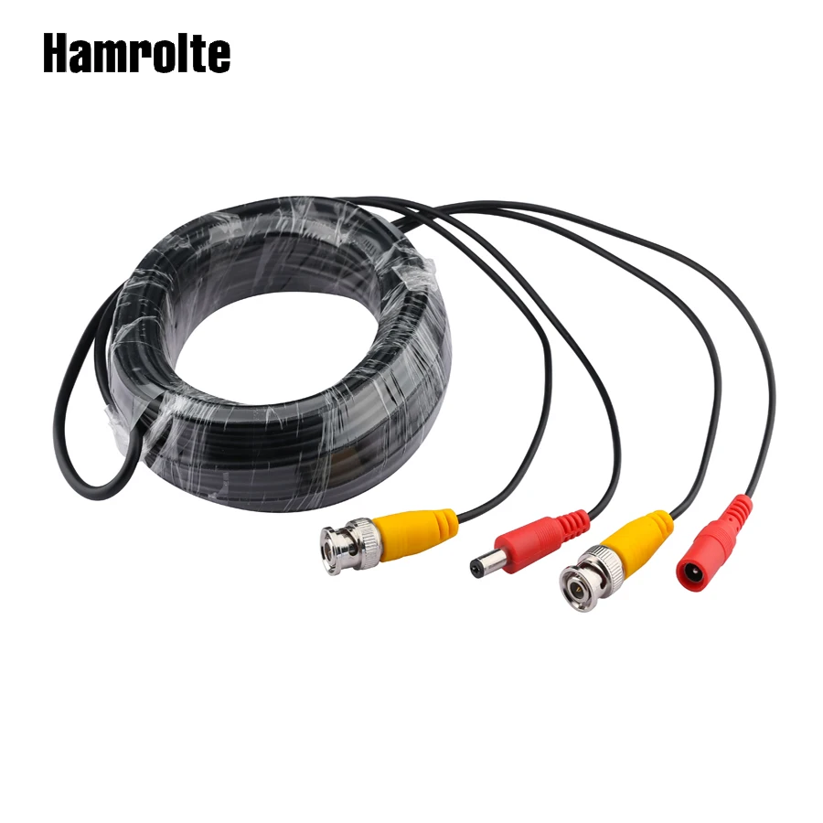 Кабель Hamrolte BNC, 50 м/40 м/30 м/20 м/10 м/5 м, кабель питания для системы видеонаблюдения с разъемом BNC + DC для AHD /TVI/аналоговой системы видеонаблюдения
