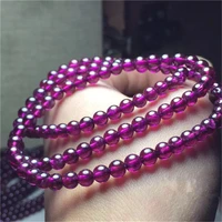 natural purple garnet bracelet 6mm women lady charming crystal round bead 3 laps bracelet