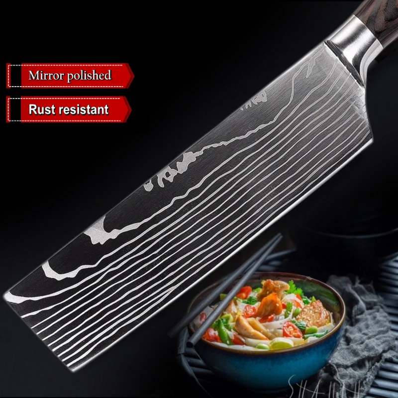 Профессиональный 7-дюймовый нож Nakiri из японской нержавеющей стали шлифовальный