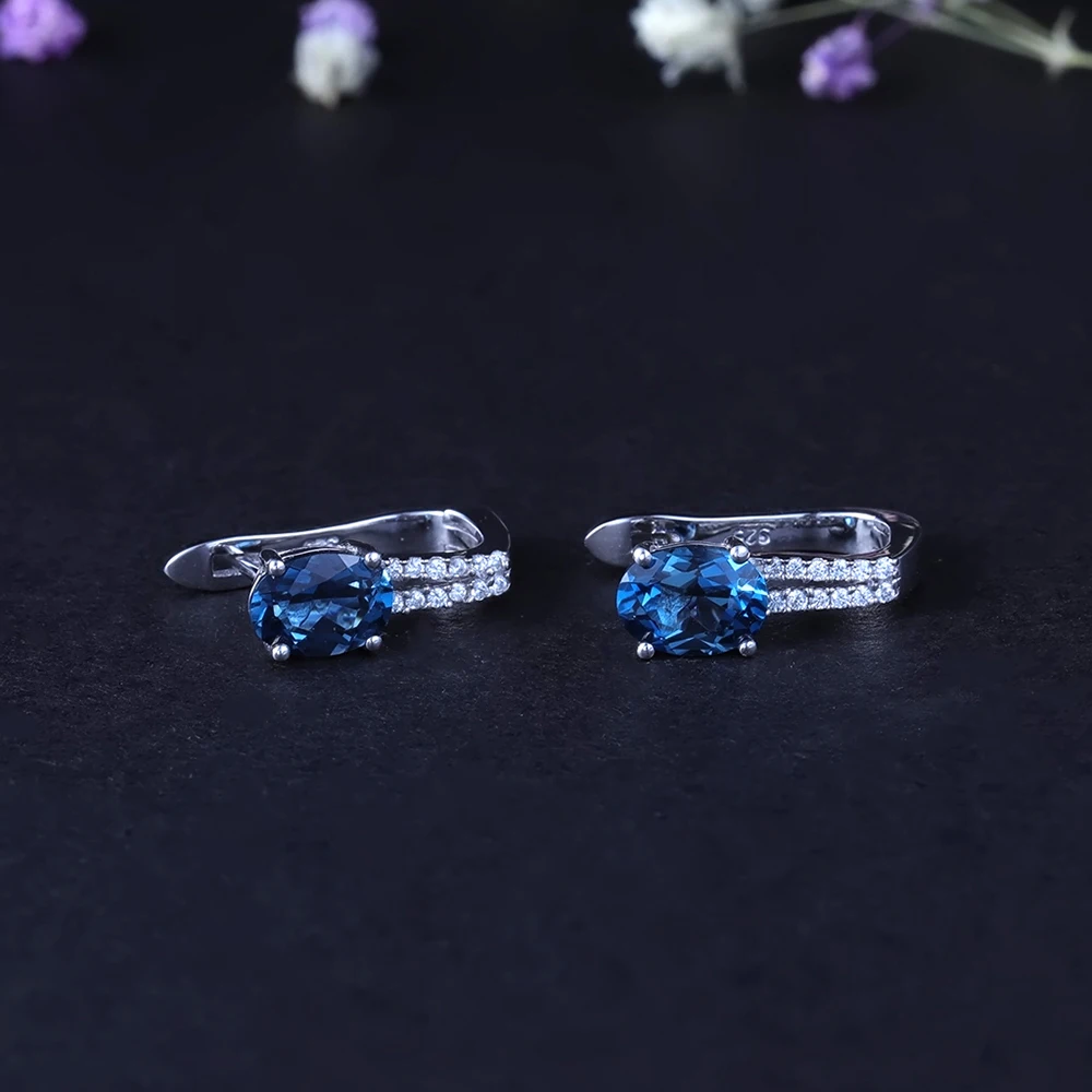 GEM'S BALLET 3.15Ct Natural London Blue Topaz Earrings Trendy Jewelry 925 Sterling Silver Elegant Stud For Women Party | Украшения и