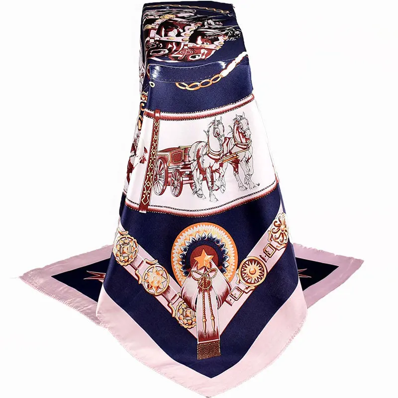 Шелковый шарф для женщин с принтом платок атласный квадратный хиджаб шарфы