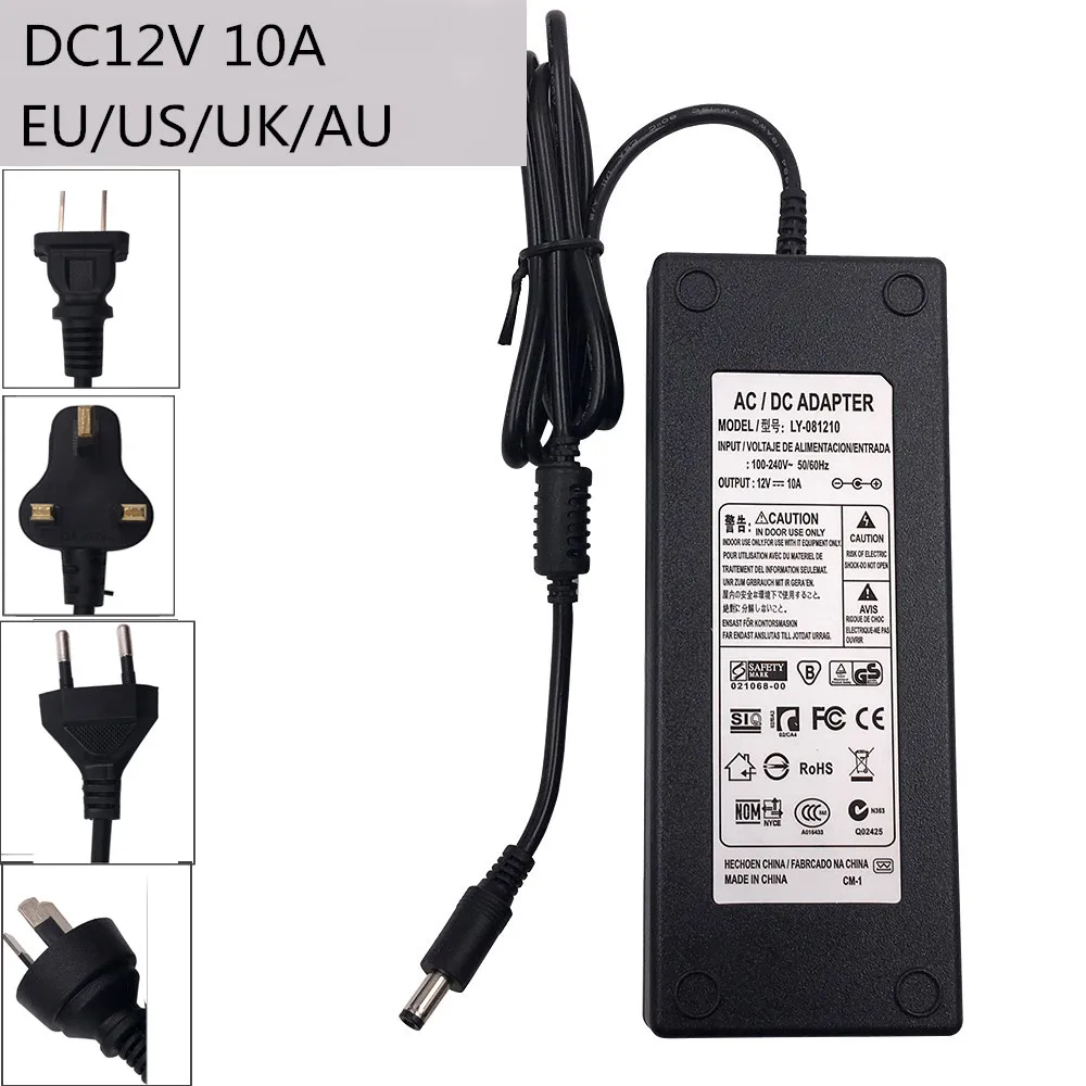 ЕС, США, Великобритания, AU AC100-240V в DC12V, 1A, 2A, 3A, 5A, 6A, 8A, 10A трансформаторы, адаптер питания, конвертер, зарядное устройство для Светодиодный светильник, полоса