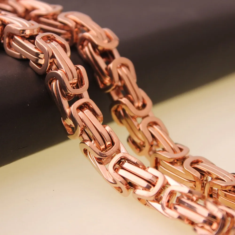 4/6/8mm Rose Gold Tone Box Chain Byzantine Necklace Mens Stainless Steel Wholesale Price Jewelry | Украшения и аксессуары