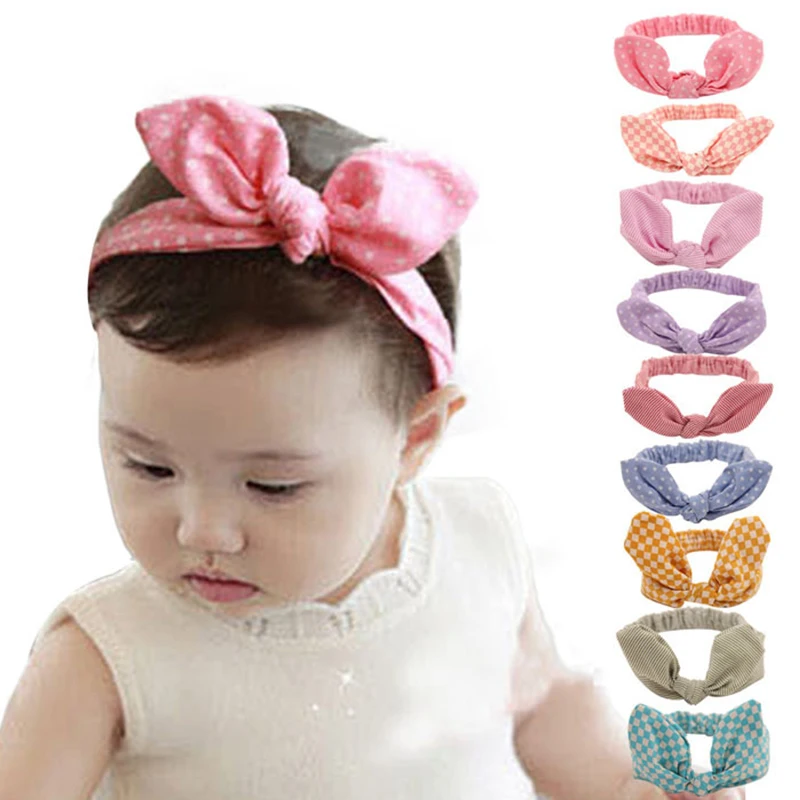 

2018 Cute Headband Hair Accessories Children Cotton Striped Girls Headwear Sweet Dots Hair Band Knot Headwrap Rabbit Headband