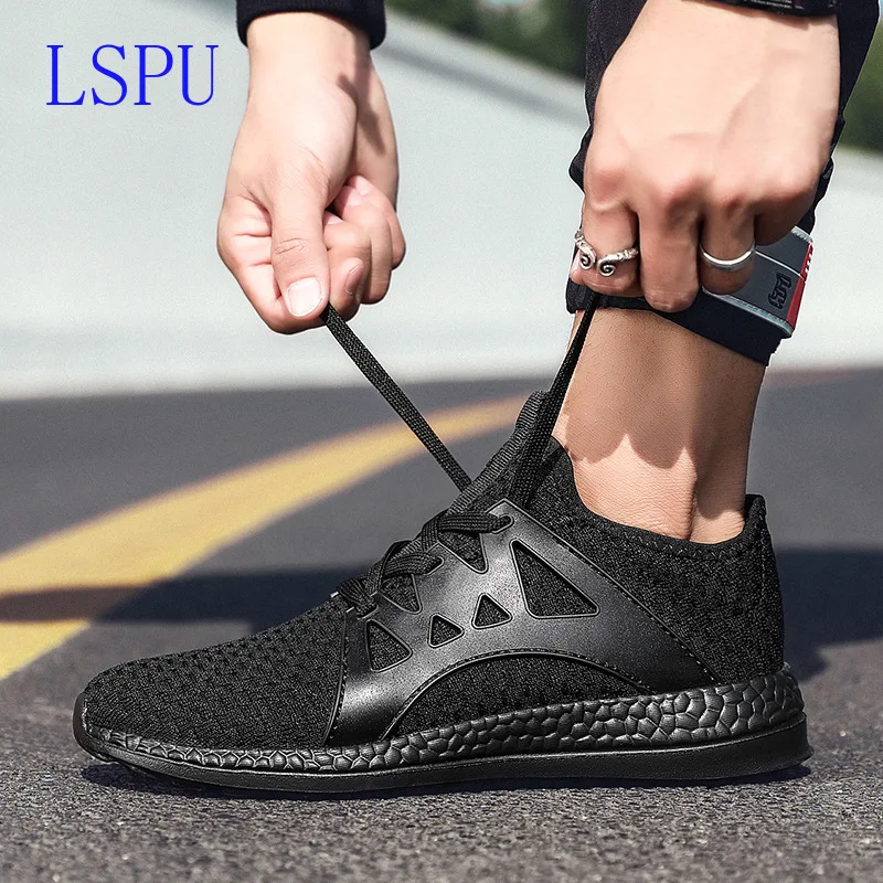 Summer sports shoes for men crocheted mesh loafers lace-up socks boys ultralight size 39-47 | Обувь