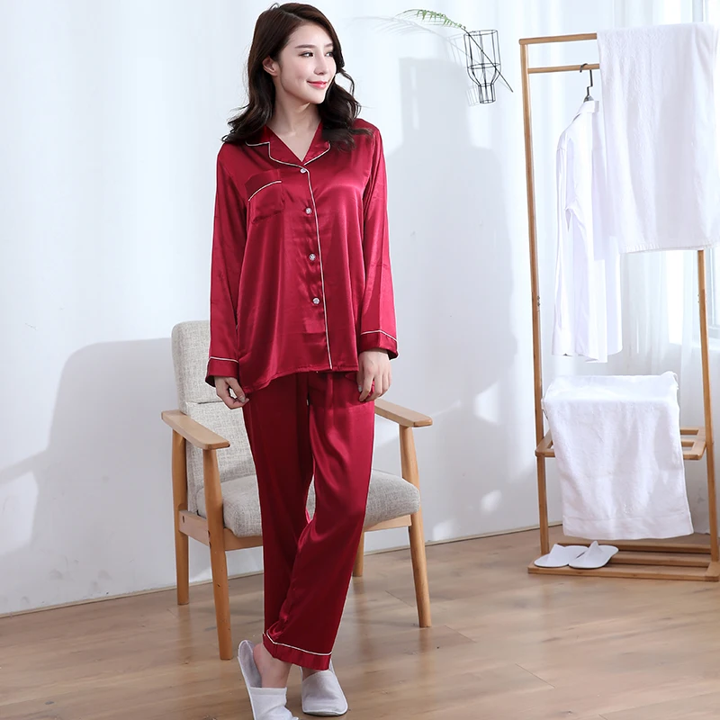 Shetelisi Women Satin Pajama Sets Full Sleeve Sleep Shirt and Length Pant with Elastic Waist Home Clothes Sleepwear sp0095 | Женская