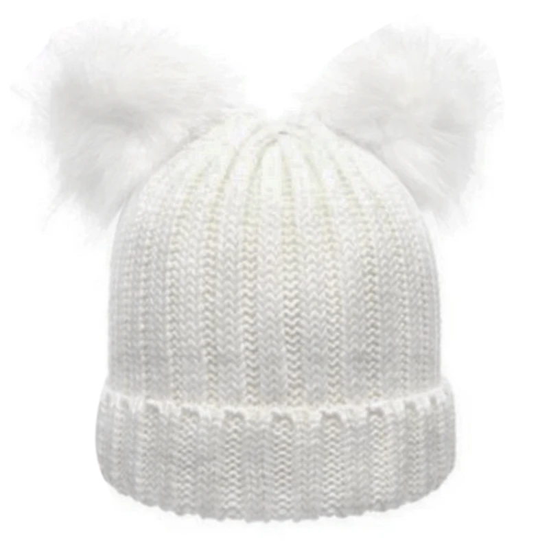2018 зимние Для женщин Pom Hat моды шерстяные вязаные шапочки Кепки крючком два