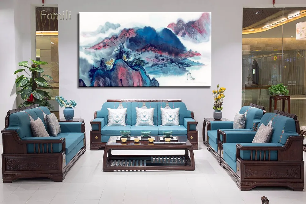 

Chinese Landscape canvas paintings Plum blossom and boat canvas pictures vintage home decorative on the wall art for living room