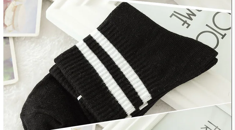 Носки Женские однотонные в японском стиле хлопковые полоску ретро для
