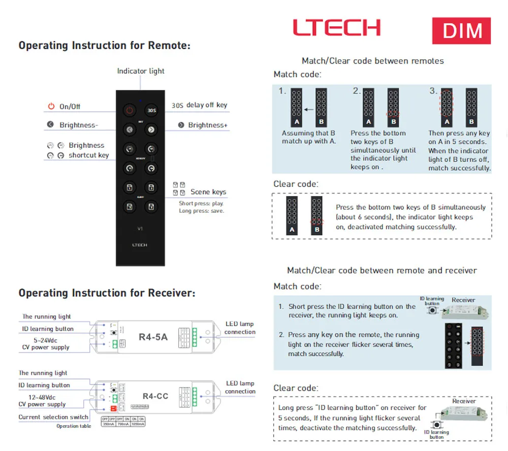 LTECH V1 2 4 г светодиодный RF затемнения с пультом дистанционного управления работает