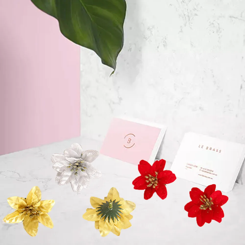 Пластиковые орнаменты из искусственных цветов Poinsettia блестящий цветок для рождественской елки новогодние Свадебные украшения 6 см
