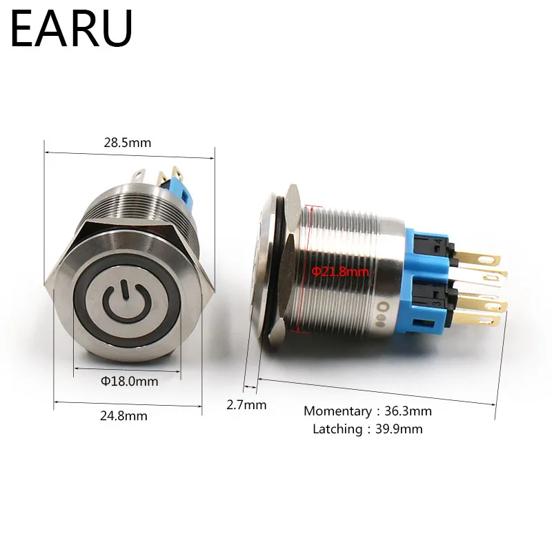 Металлический кнопочный переключатель питания 22 мм быстрая фиксация