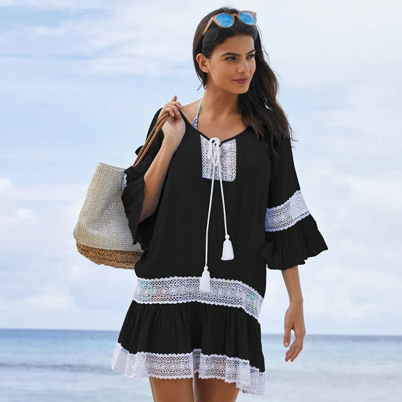 2019 хлопок туники для бикини женский купальник женская пляжная одежда парео