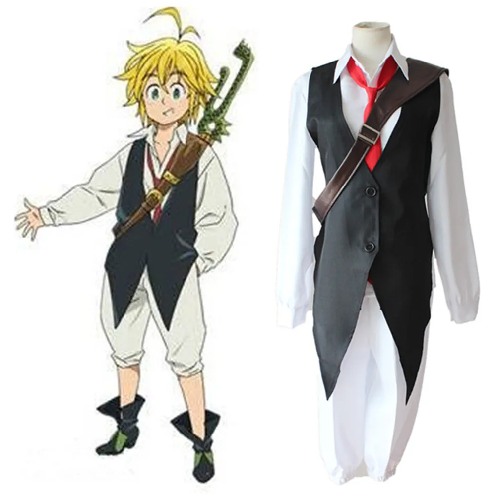 

Аниме The Seven Deadly Sins Cosplay Meliodas Dragon's Sin of WRAT, карнавальный костюм, полный комплект, Униформа (рубашка + жилет + штаны + галстук)