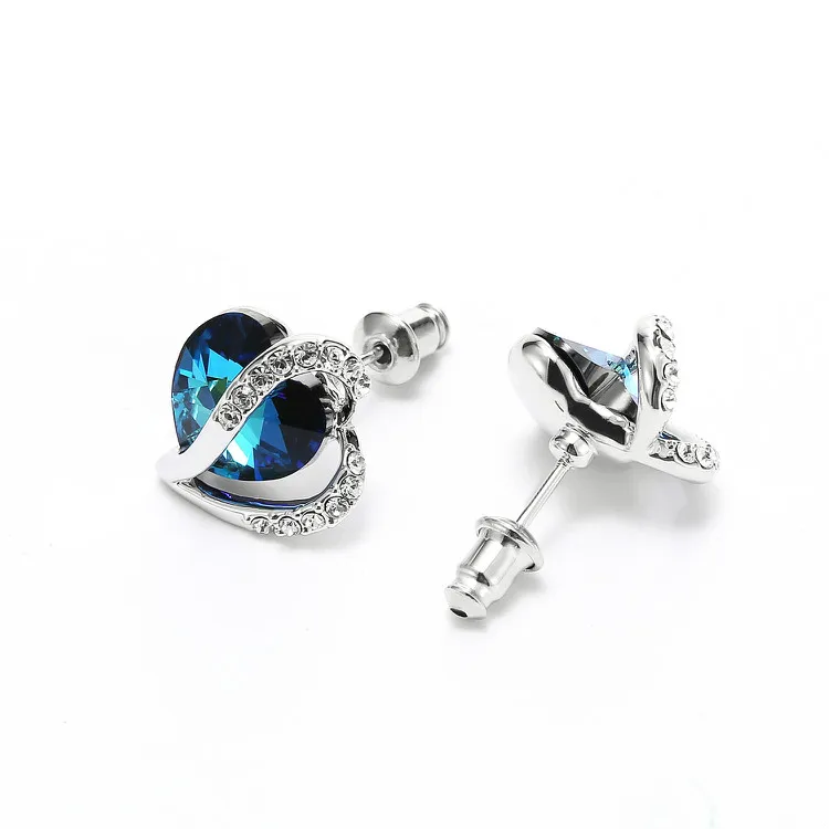 Серьги Warme Farben с кристаллами Swarovski для женщин, сережки-гвоздики с синим кристаллом в виде сердца, хорошее ювелирное изделие, 925 пробы серебряные серьги